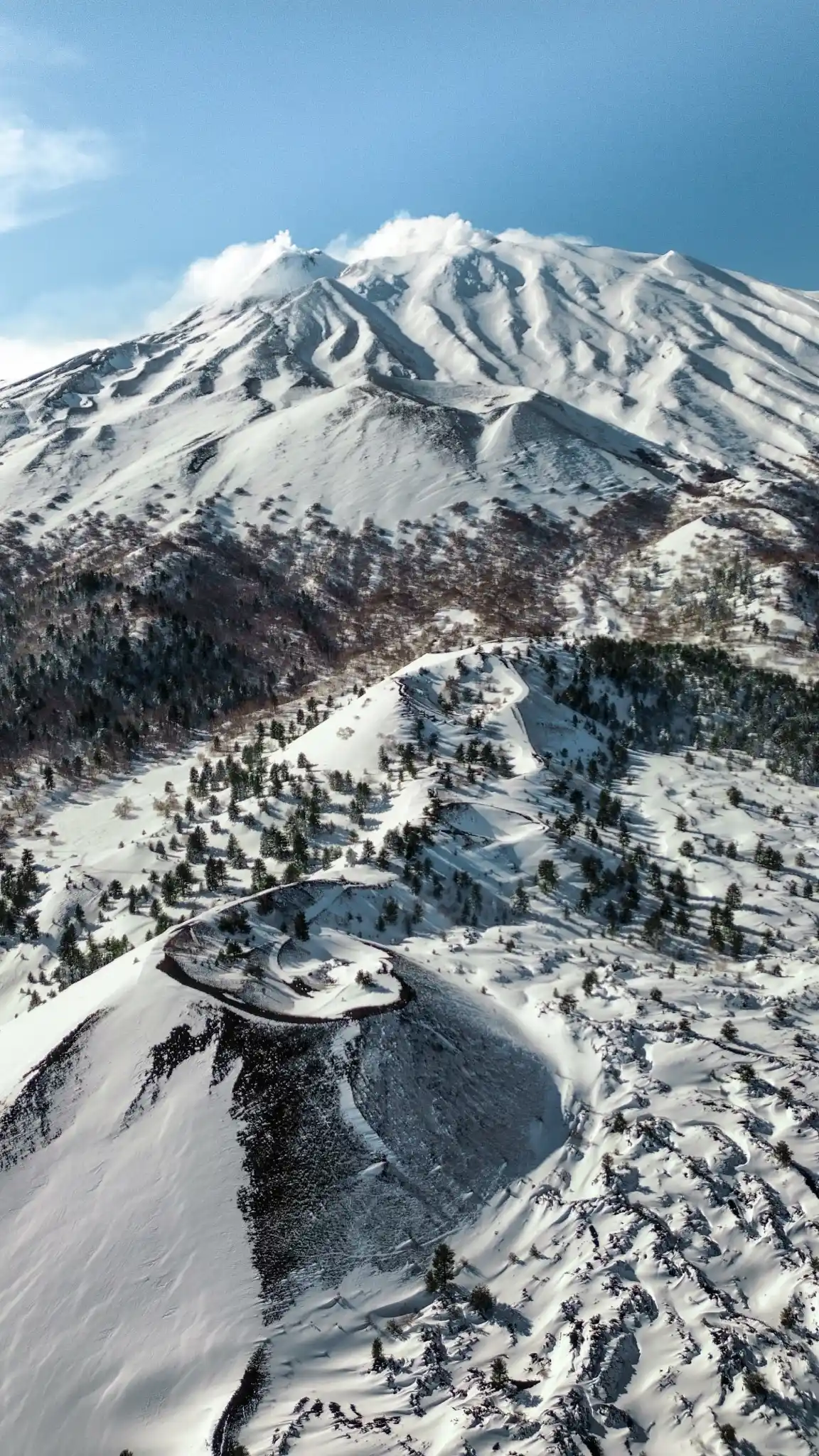 Panorama dell'Etna Nord con crateri innevati